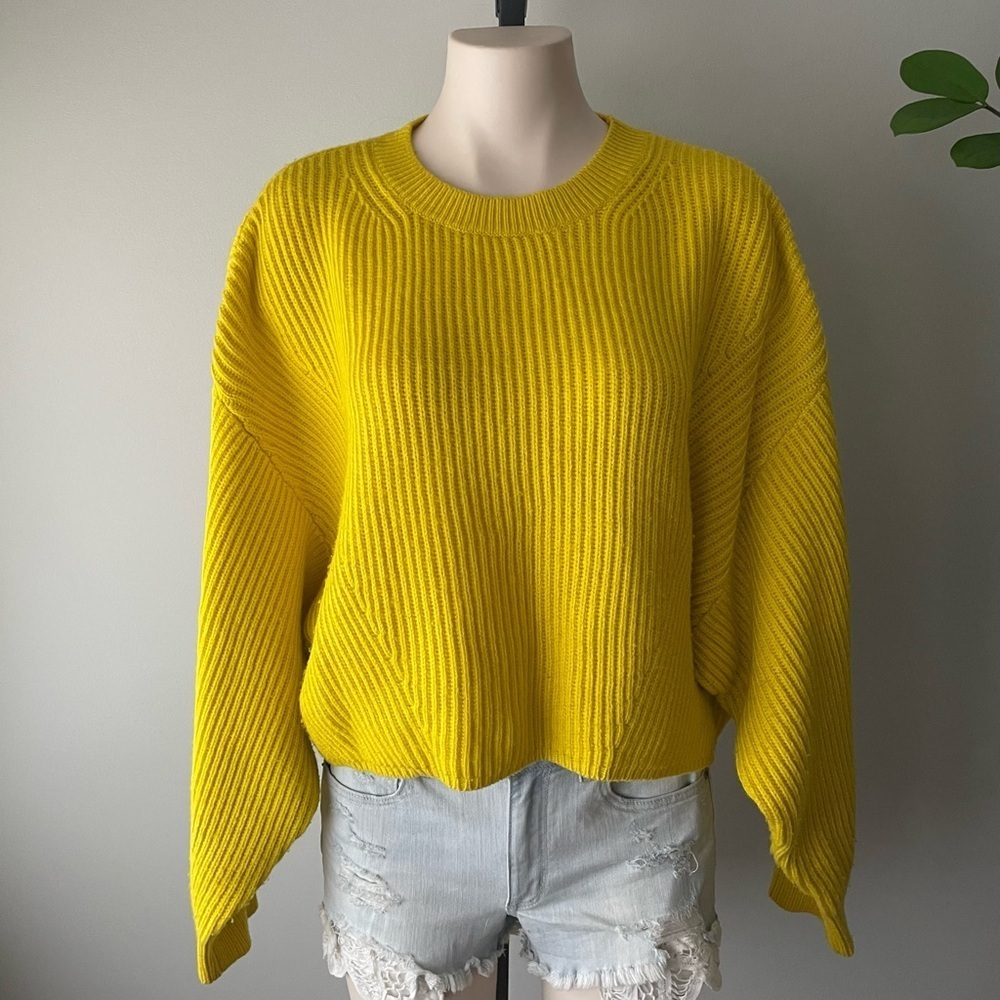 FWD Friday Tech Wool Oversize Crew Knit Sweater Highlighter Yellow Size XL
